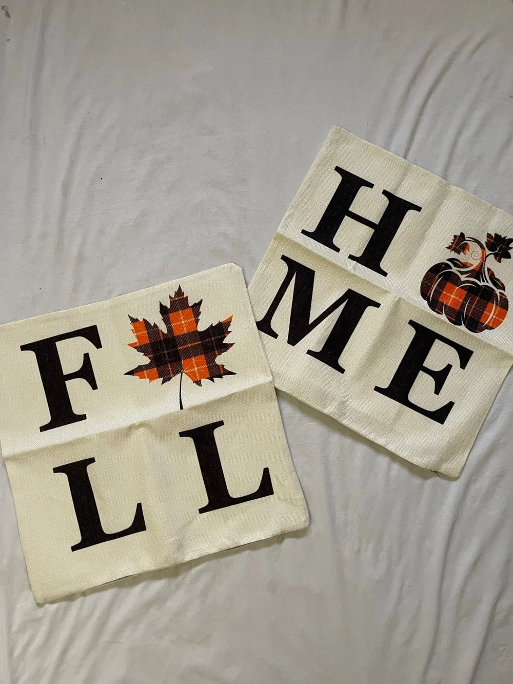 Fall Home Decorative Pillow Covers - Plaid Pumpkin & Leaf